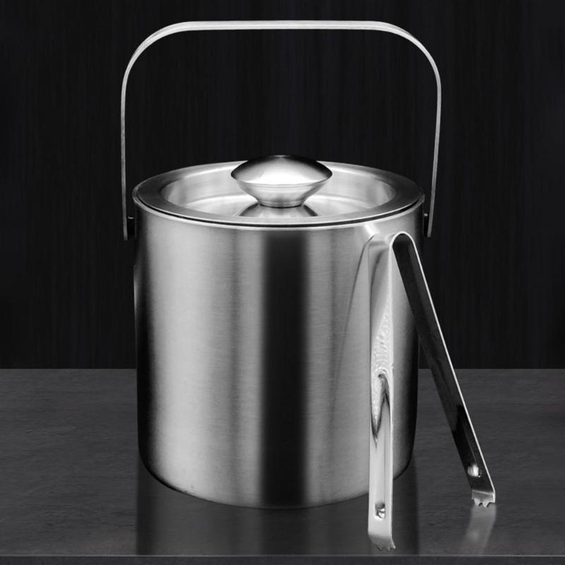 Double Layer Ice Bucket Set with Lid and Tongs Multifunctioanl Ice Bucket and Tongs Set Practical Ice Caddies with Cover