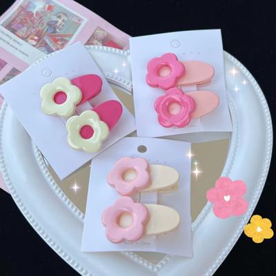 Cartoon Pink Flower Oval Hairpin Cute Sweet Girl Side Clip  Hair Accessories for Women