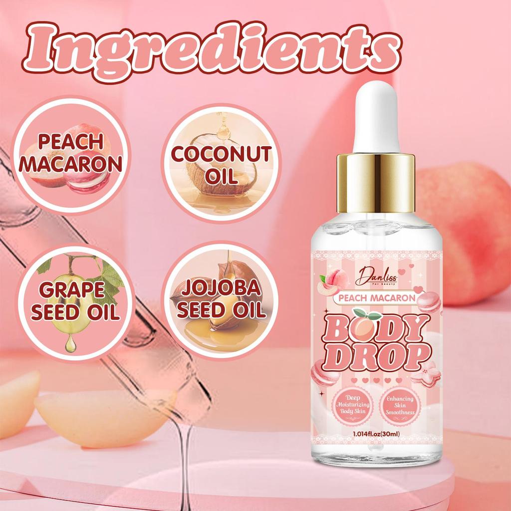 Body Oil-Deep Moisturizing Body Skin With Peach Macaron & Coconut Oil-Enhancing Skin Smoothness-Suitable for All Hair Types, 30ml