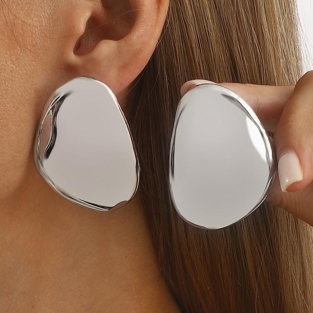 Irregular Texture Geometric Oval Stud Earrings, Temperament Minimalist Niche Alloy Versatile Daily Earrings