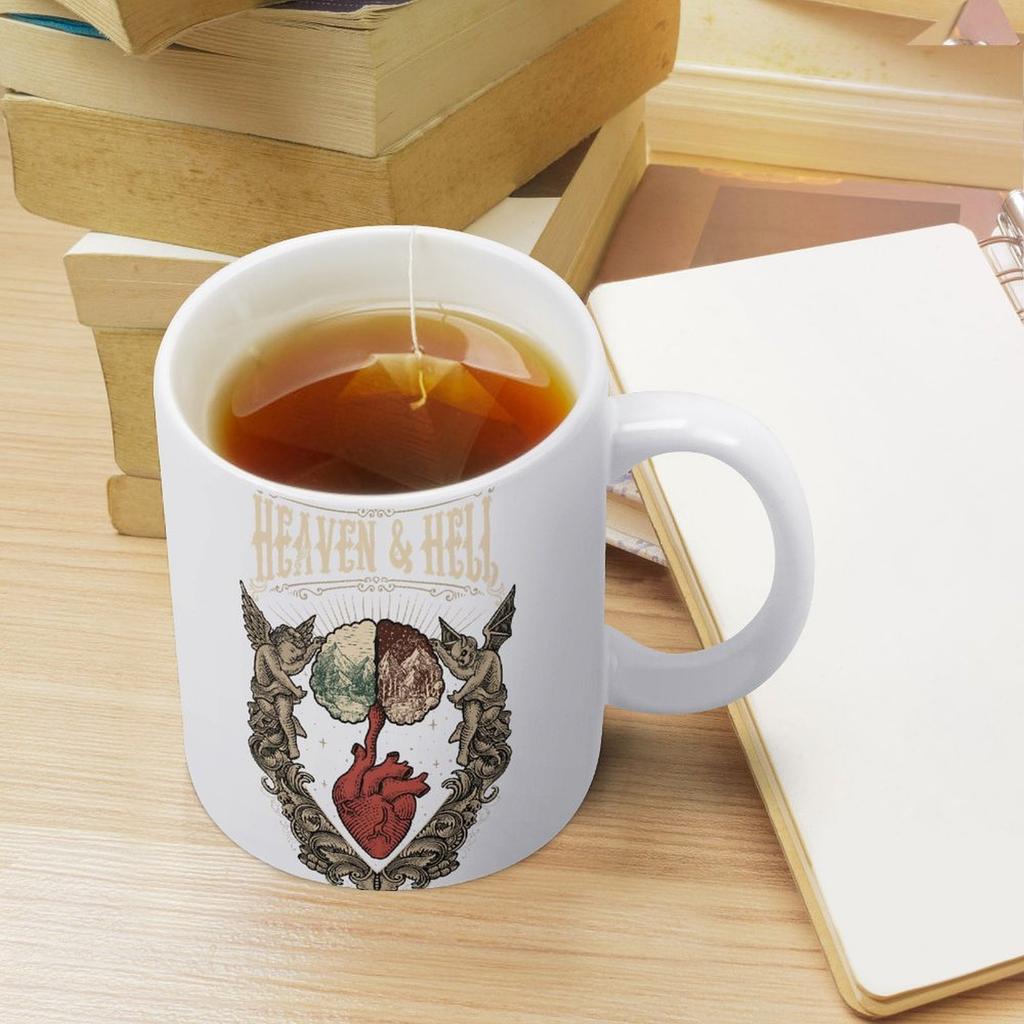 11oz White Ceramic Cup with Smooth Glossy Grip and Printed Sides, Suitable for Morning Coffee and Daily Warm Beverages