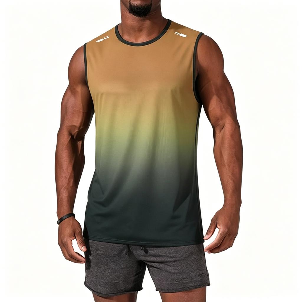 Heren Sport Tanktop Zonder Mouwen Sneldrogend Losse Pasvorm Ademend Hardlopen Fitness Kleurverloop Ontwerp Mouwloos Shirt voor Sportschool Training