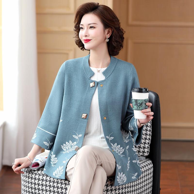 Women's Spring Floral Seven-Sleeve Knit Cardigan