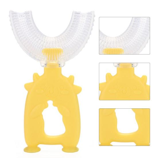 U-Shape Children Toothbrush Cow Design Silicone Bright Colored Newborn Toothbrush for Home