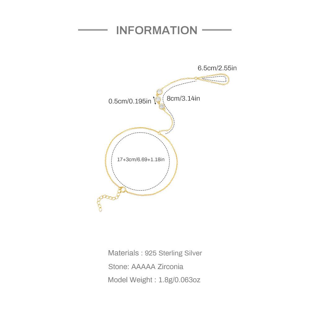 Gold, Fashionable Zircon Women'S Finger Bracelet S925 Sterling Silver Simple Diamond Bracelet