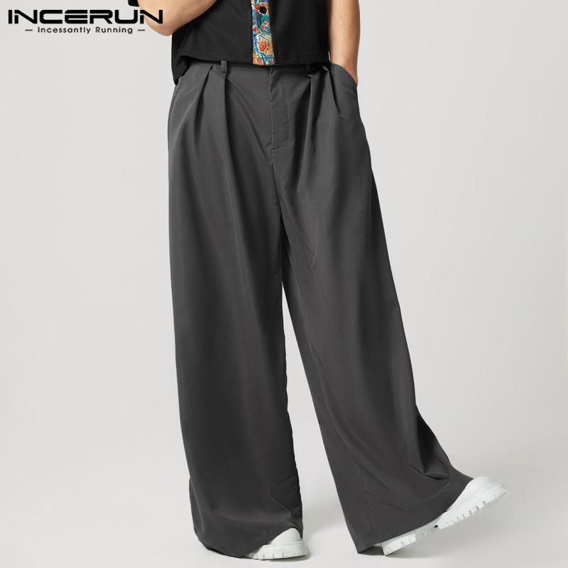 

INCERUN Мужские повседневные свободные брюки с высокой талией на молнии, широкие брюки 2XL серый