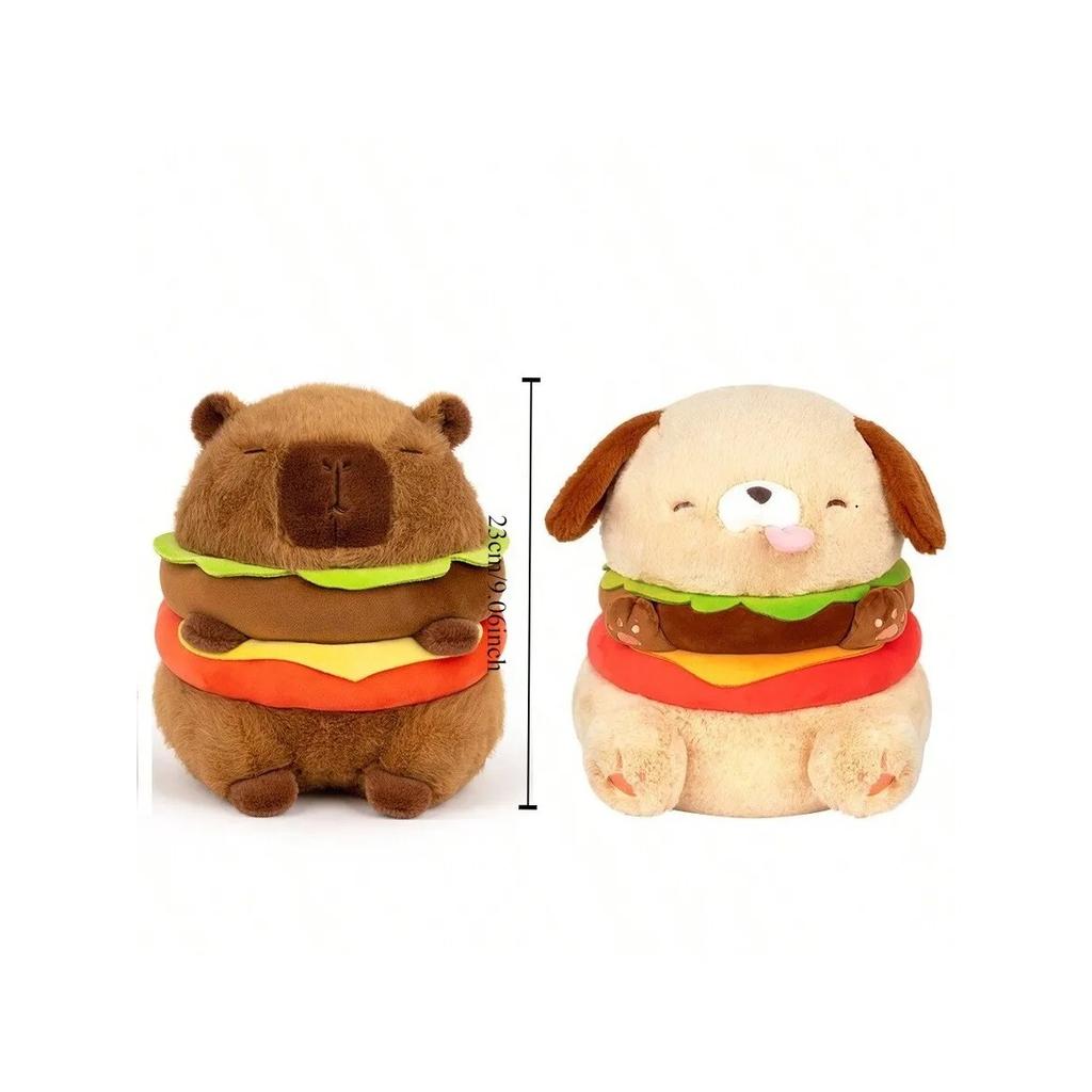 Cute Hamburg Dog Capybara Plush Toy Fur Puppy Doll Simulation Animals Soft Plush Holding Doll Birthday Holiday Gifts