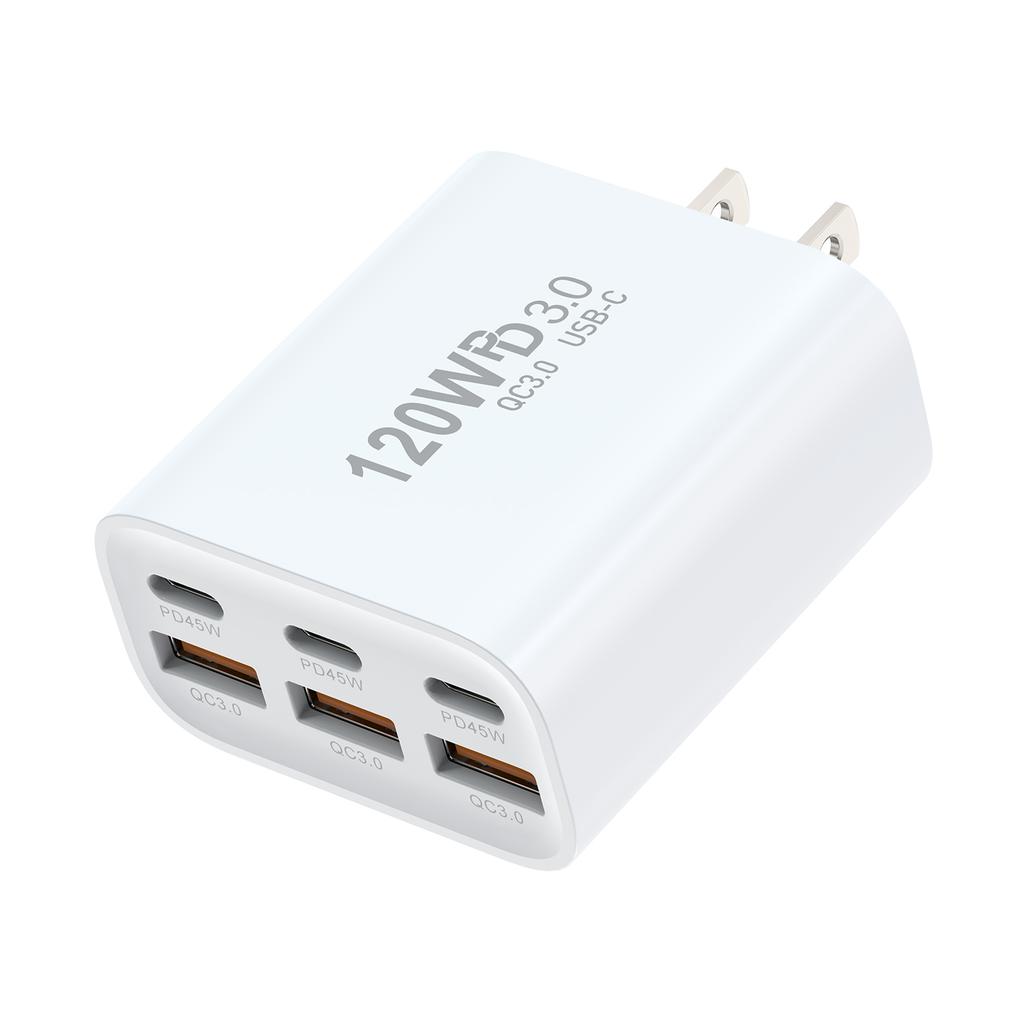 111W GaN 6 in 1 Fast Charging Phone Charger USB C Charger Power Adapter Type C EU/US/AU/UK Wall Charger For iPhone Samsung Xiaom