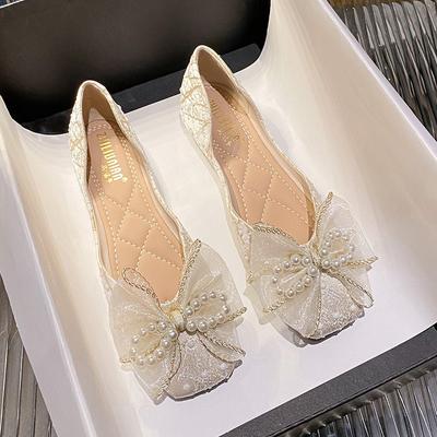 Scarpe singole da donna con tacco basso e punta quadrata, nuove scarpe da donna con fiocco e scollatura bassa, con rialzo interno, scarpe fluttuanti