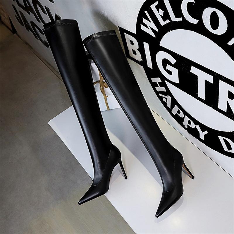 Fashion Fashion Simple Soft Leather Women Long Boots 2024 Autumn Winter Pointed Toe Thin High Heel Over the Knee Black Boots