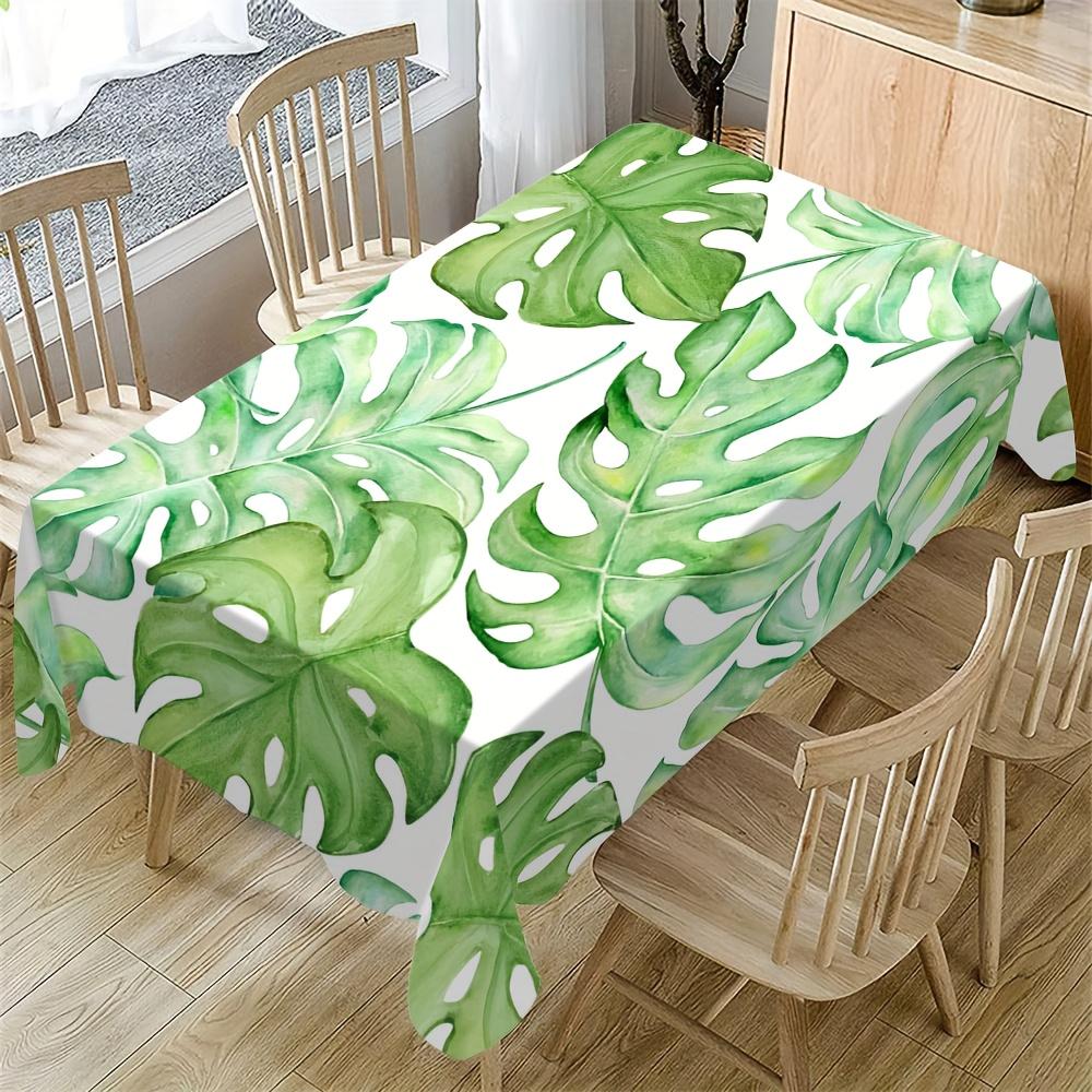1pc Elegant Tropical Leaf Print Tablecloth - Rectangular Polyester Table Cover for Dining, Picnics, Camping, Weddings & Birthday Parties - Machine-Mad