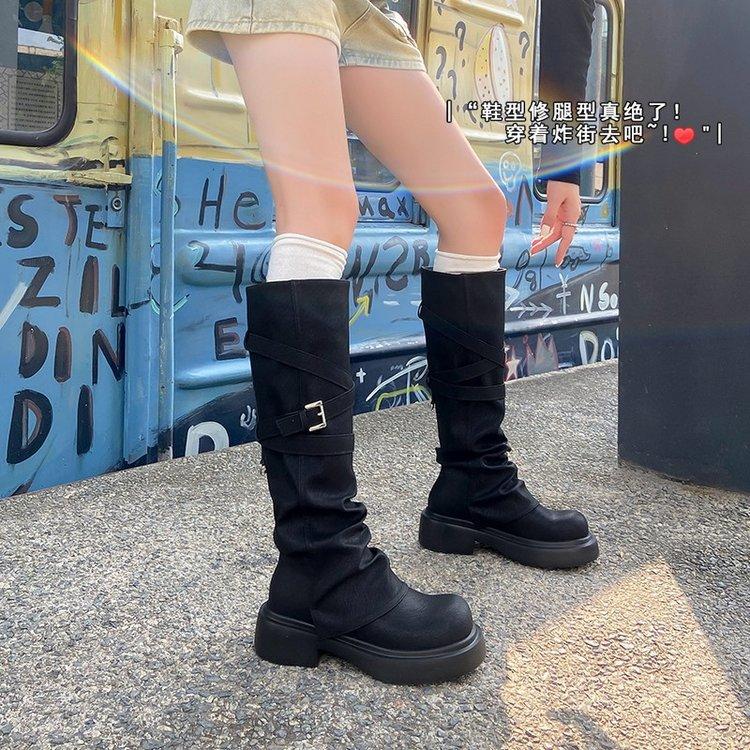 

Wasteland Wind Brown Maillard High Heel Platform Knight Boots Women s Long Boots Wrinkled Tall Pile Long Boots 35