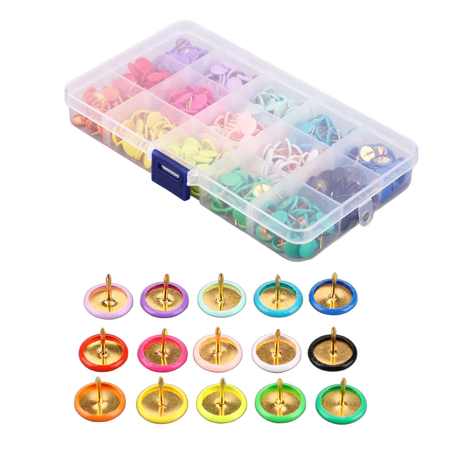 

1 Box Thumb Tacks 15 Colors Colored Rubberized Flat Head Painting Decorative Tacks Push Pins With Clear Box for