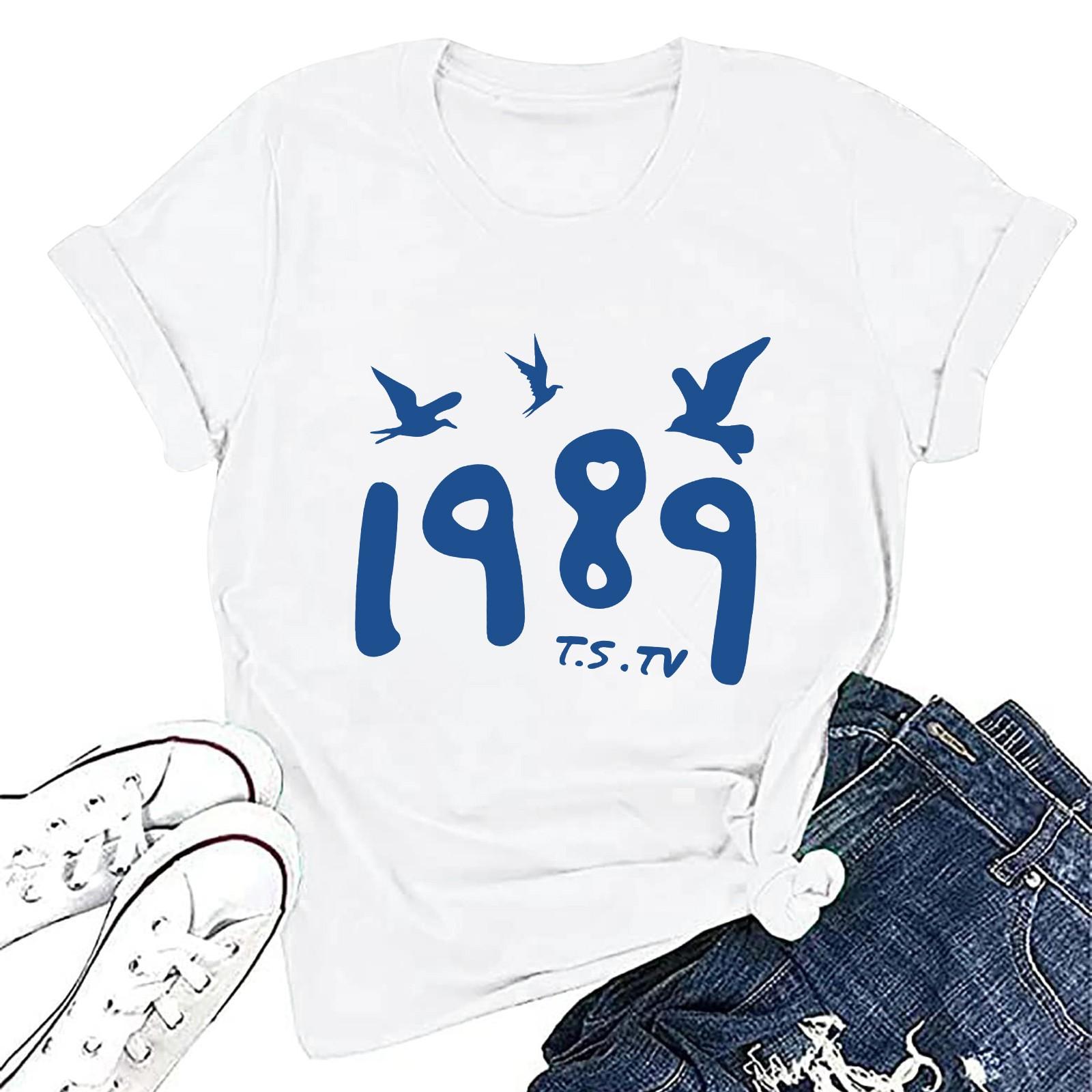 Women s Fashion Casual Round Neck Short Sleeve T-Shirt Letter Printed Top S
