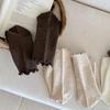 Women's Pure Cotton Ruffle Mid-Calf Socks, Soft Coffee Color, Breathable and Comfortable.