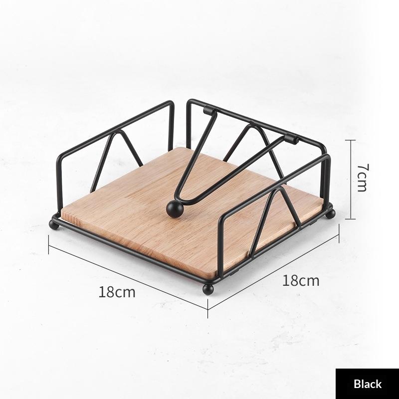 Flat Napkin Holder Metal Iron Serviette Holder Napkin Stand With Wooden Base For Home Kitchen Countertop Decor
