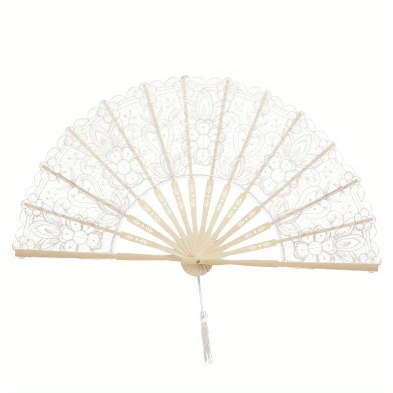 1PC Elegant HollowOut Lace Fan for Bridal Shower Dance Recital Sheer Handheld Fan for Wedding and Formal Occasion