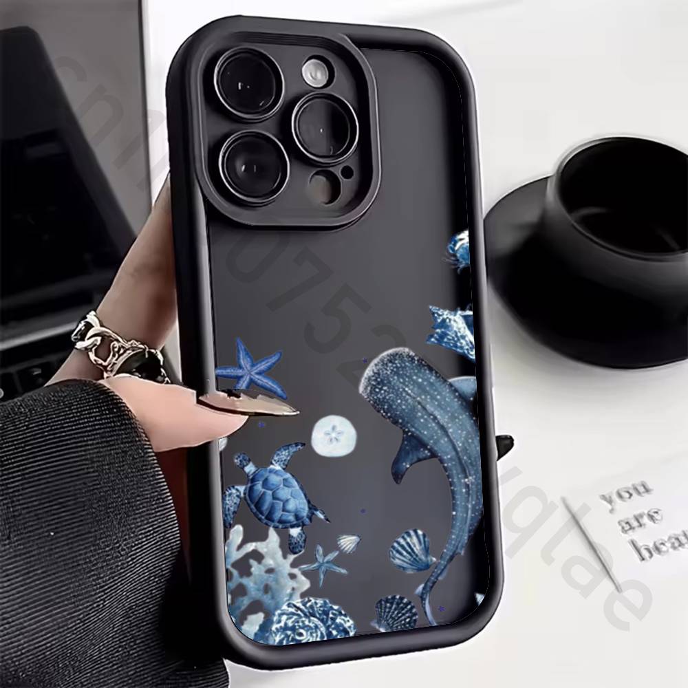 Marine Animals Sea Elements Phone Case For iPhone 11 13 17 15 12 14 Pro Max air Plus SE Soft Matte Cover