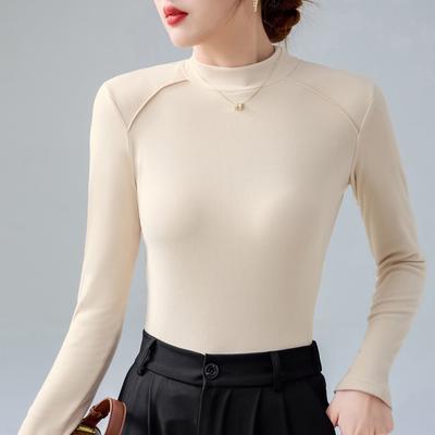 Autumn and Winter Women's Blouse Warm Long-sleeved Half-high Neck Bottoming Shirt