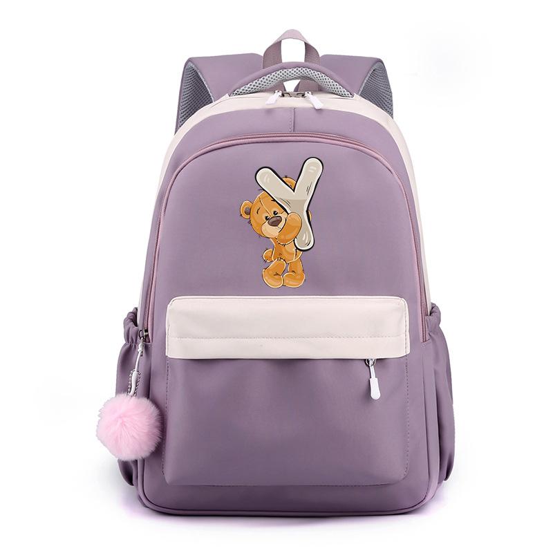 Zaino in Tela Stampata Orsetto 26 Lettere dell'Alfabeto Inglese Cartella Scolastica Zaino Kawaii per Ragazza Zaino per Libri Borsa Scolastica Studente Regalo Teen