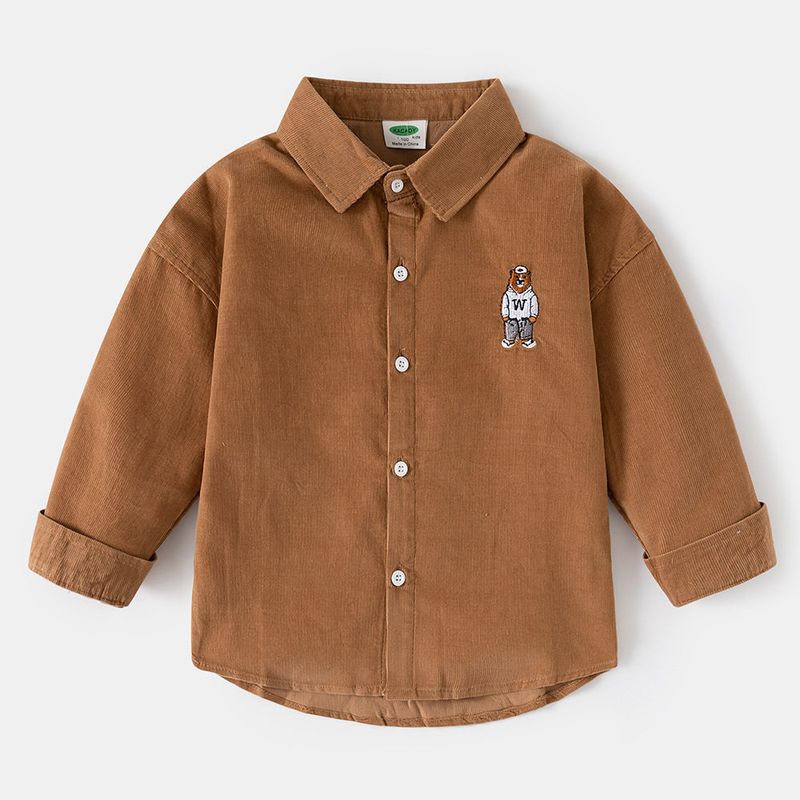 Spring and Autumn Children's Clothing Boys' Solid Color Shirts Children's Korean Style Long-Sleeved Shirts Boys' Baby Lapel Cardigan Embroidered Tops