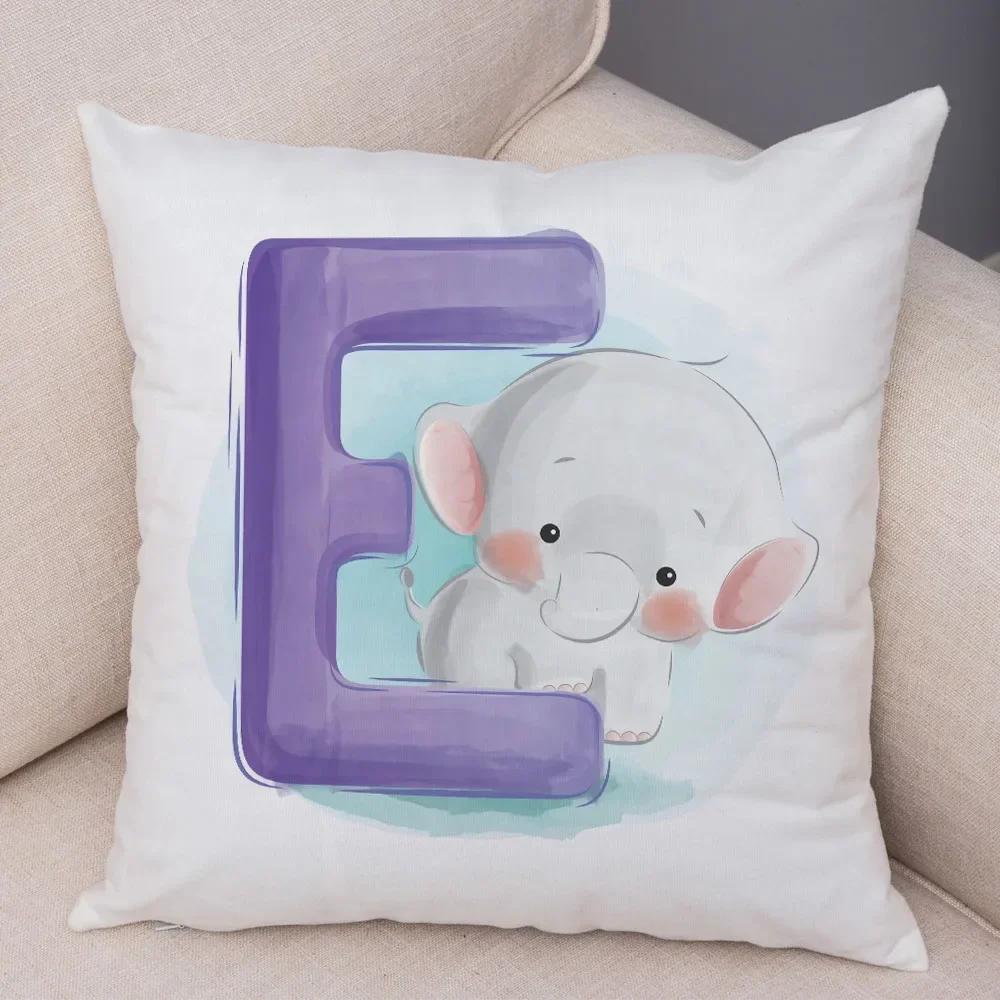 Cute Cartoon Cushion Cover Water Color English Letter Print Pillow Case Soft Animal Print Pillowcase For Children Room Decor