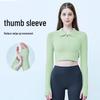 European and American Slim-Fit Long Sleeve Yoga Crop Top with Turn-Down Collar - Women's Fitness and Running Apparel