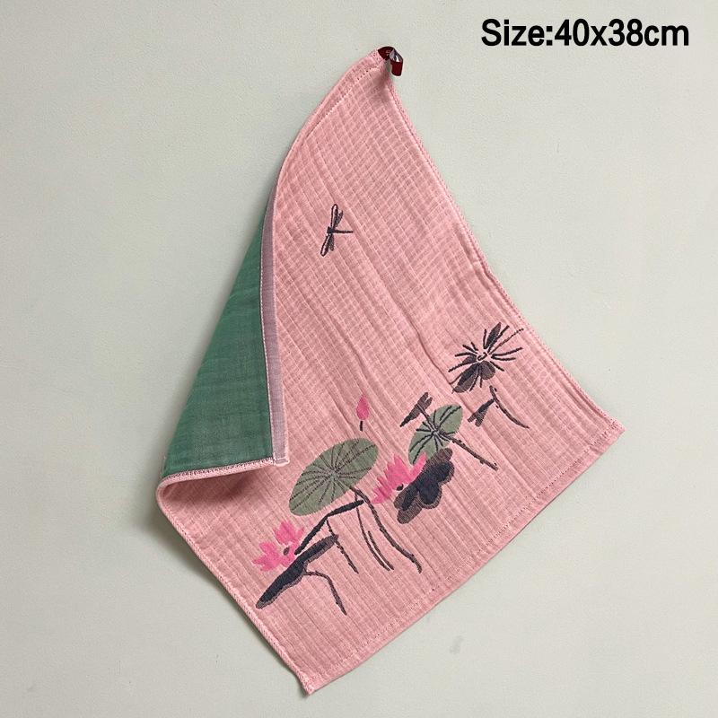 4 Layer 38X40Cm Cotton Yarn Decorative Pure Cotton Dish Cloth Quick Dry Tea Towel Retro Floral Hand Towel Home Restaurant
