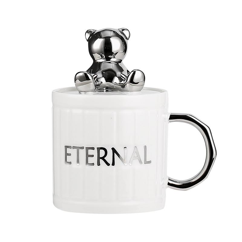

Simple three-dimensional bear ceramic mug with mobile phone holder coffee cup office home student cup 350ml