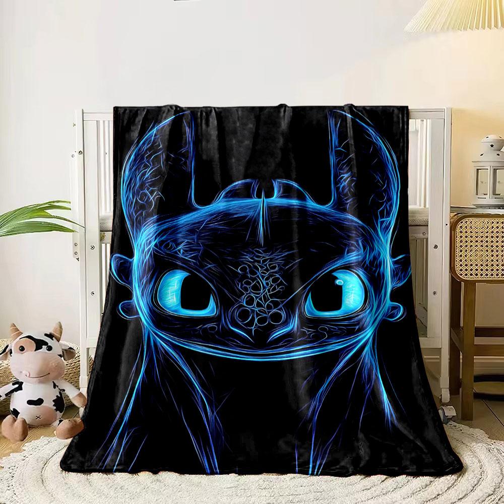 Glowing blue neon lines forming a stylized dragon-like face on black. for all seasons blanket lunch break throw gift 80cm x 120cm