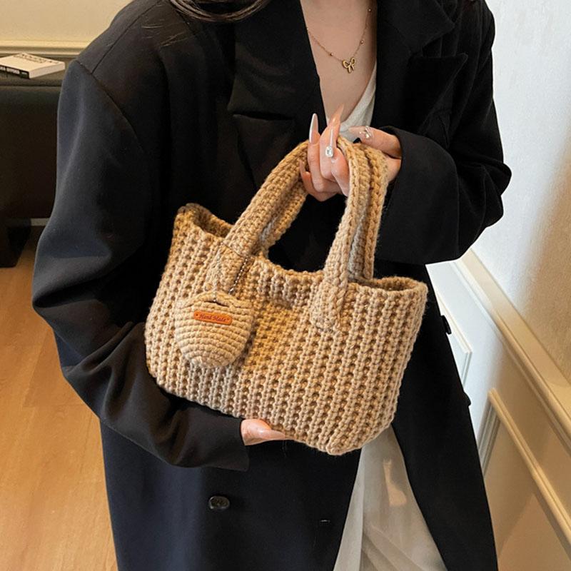 Borsa all'uncinetto fatta a mano retrò coreana Borsa a mano casual Borsa a tracolla Autunno e Inverno Nuova Mini Borsa Tote Borsa da ascella da donna