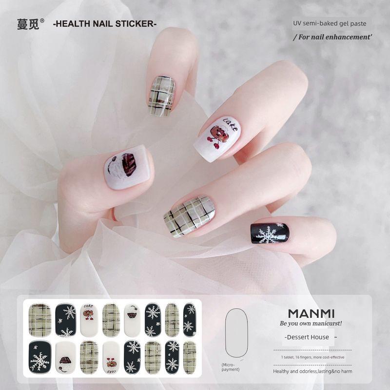

[Manmi] Cinderella Lace Gel Nail Sticker Full Paste Semi-Curing Phototherapy Heating Lamp Hardening Nail Stickers Dessert House [16 fingers]]