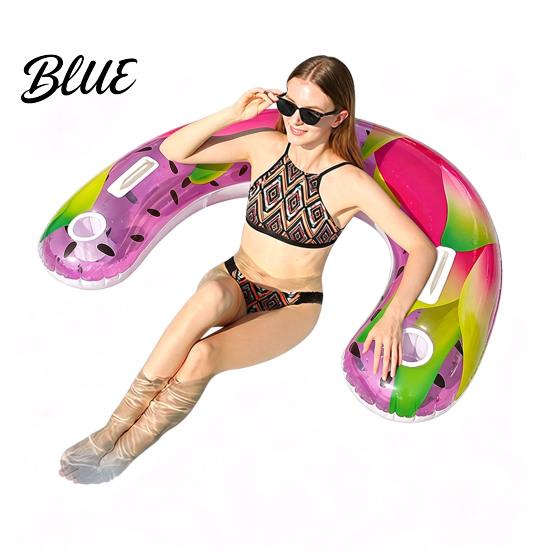 Swimming Pool Accessories U-shaped Inflatable Float for Adults Blow-Up Floating Lounge Chair Summer with Drink Holder Party Beach Lake Essentials