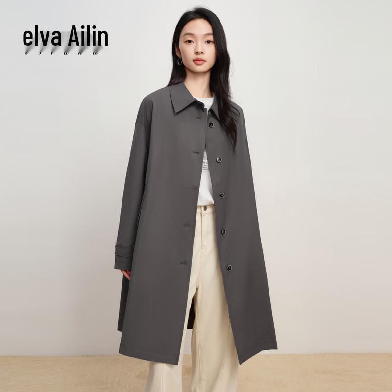 

Elva Island Women s Elegant Single-Breasted Long-Sleeve Trench Coat S
