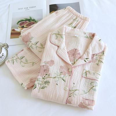 Damen Frühling/Herbst Baumwollgaze Pyjama-Set - Langarm-Oberteil & Hose