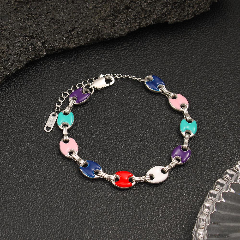 Creative Bohemian Titanium Steel Enamel Bracelet Necklace - Unisex Handmade Thick Square Link Chain