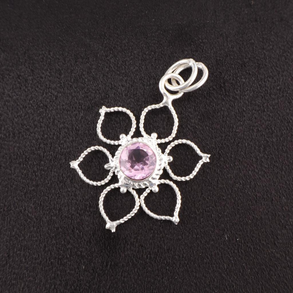 Round Kunzite Stone 925 Sterling Silver Sisters Gift Engagement Pendant Jewelry PP-18-11