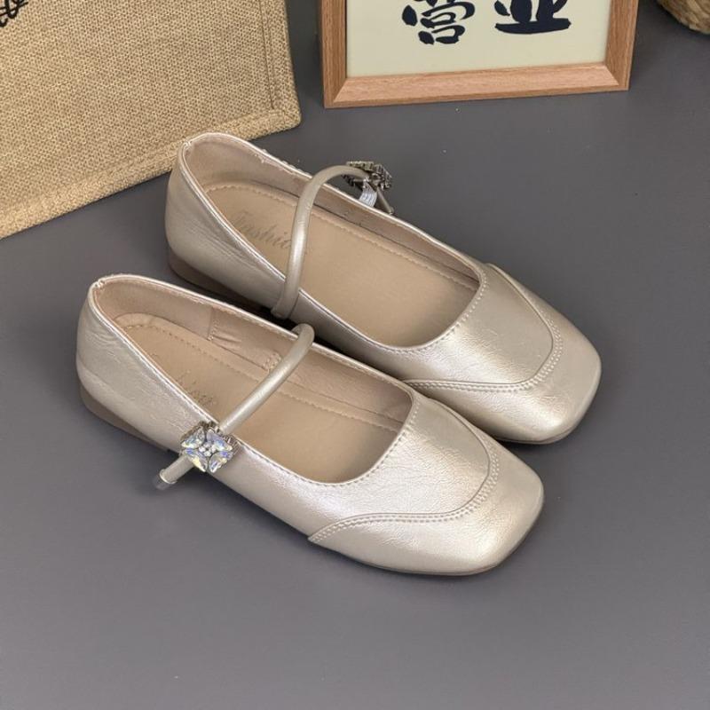 

Flat bottom shallow mouth Mary Jane shoes autumn new one-word belt simple shoes women s casual shoes 35 золотой