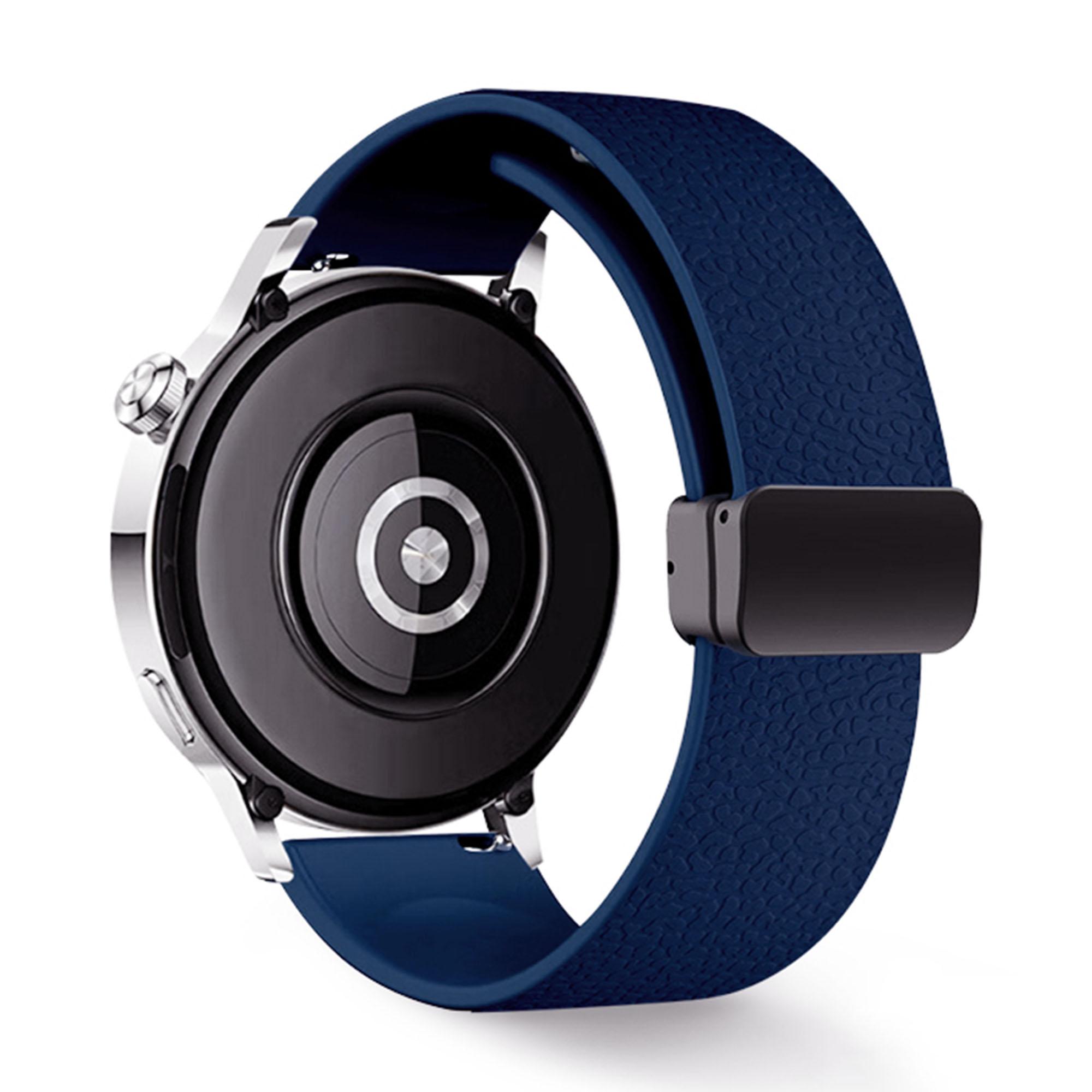

20mm Magnetic Silicone Band for Samsung Galaxy Watch7 44mm/40mm/Watch6 Classic 47mm/43mm Litchi Texture Folding Buckle Wrist Strap D