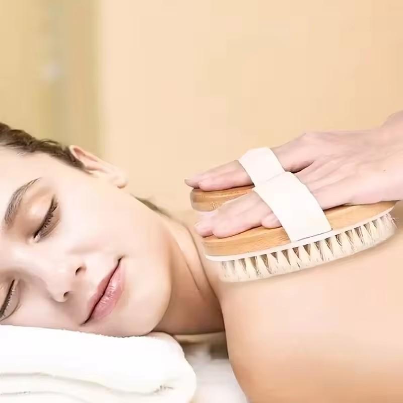 Exfoliating Wooden Body Massage Shower Brush Natural Bristle Bath Brush Soft Woman Man Skin Care Wet Dry Body Brush