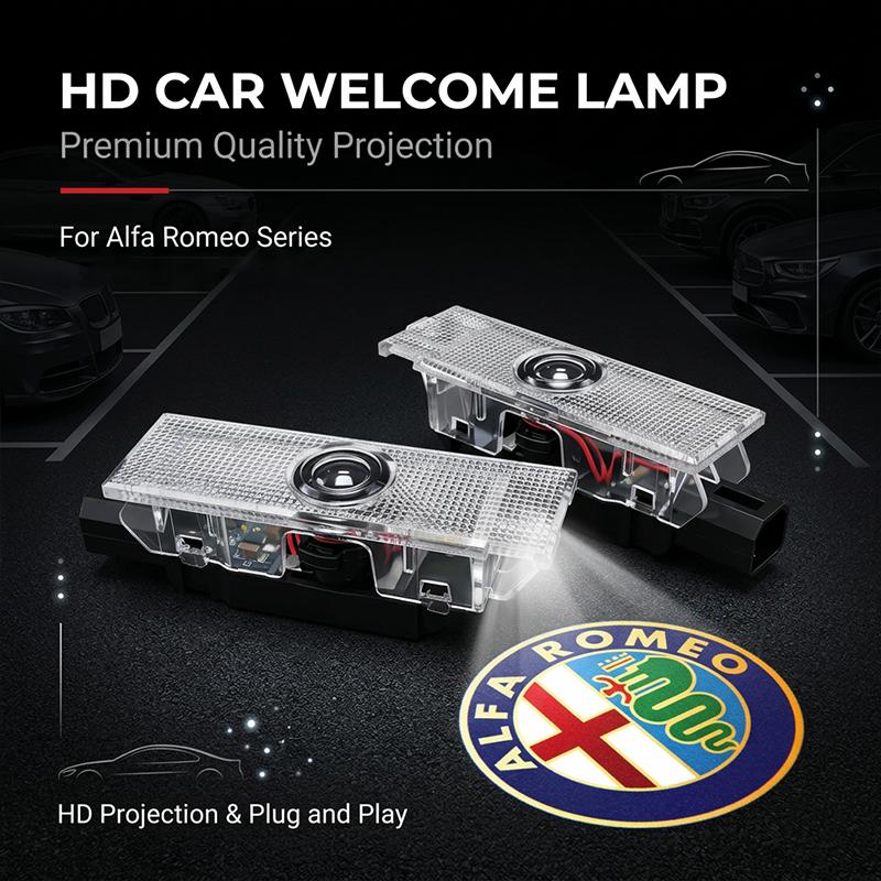 2 Stück Auto Tür Willkommensleuchten LED Projektorlampe Auto Zubehör für Alfa Romeo 159 147 156 166 Giulietta Giulia Mito Stelvio Brera Spider