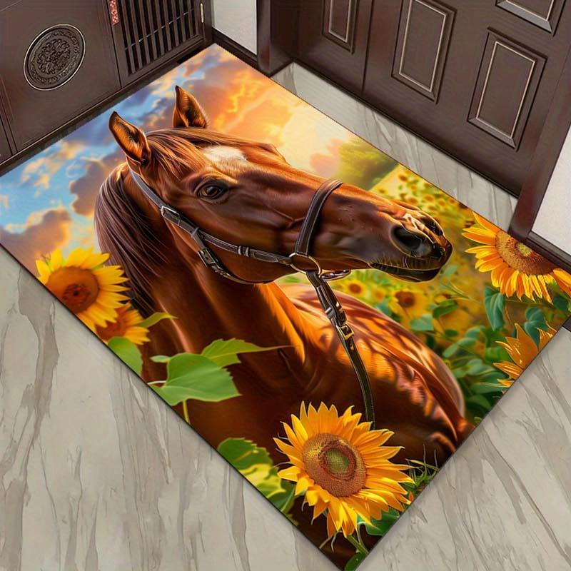 Sunflower Horse Rug: Warm Sunset Landscape for Inviting Living Rooms - Beautiful Farmhouse Style Carpets | Equestrian Decor