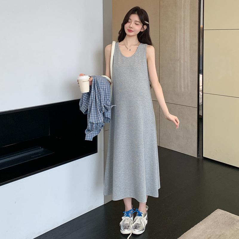 Spring/Summer 2026 Maternity Waffle Plaid Vest Dress & Cotton Linen Shirt Set 2XL