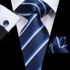 Hi-Tie Business Formal Striped Tie Jacquard Woven Silk Necktie Handkerchief Cufflinks Set for Men