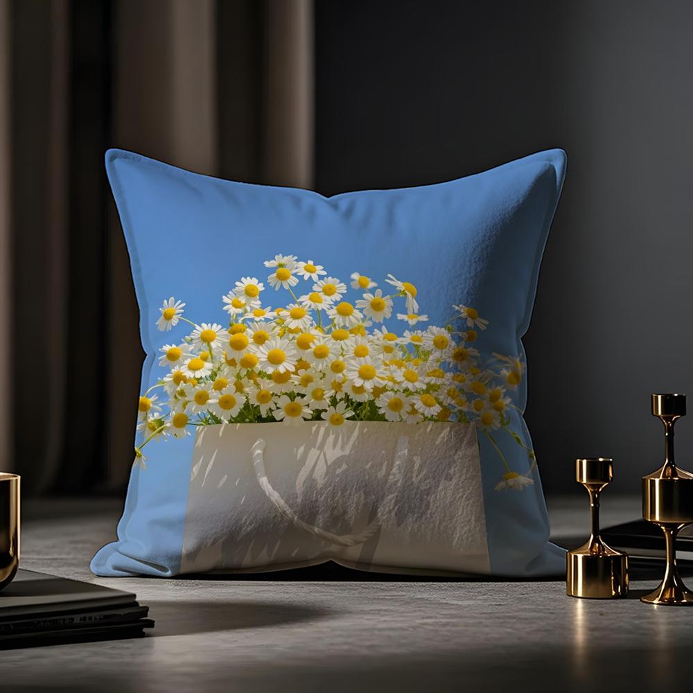 Fashion Daisy Cushion Cover Anti-dustmite Pillowcase Invisible Zipper Silky Short Plush Sofa Cushion Cover
