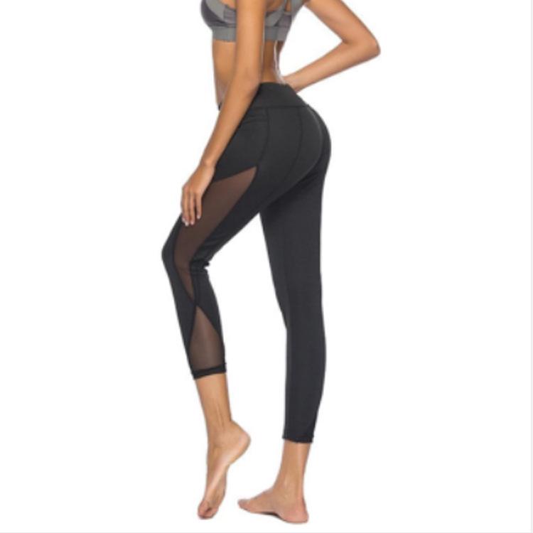 Damen-Yoga-Leggings mit Netzstoff und Spitzenrand – Stil XY606
