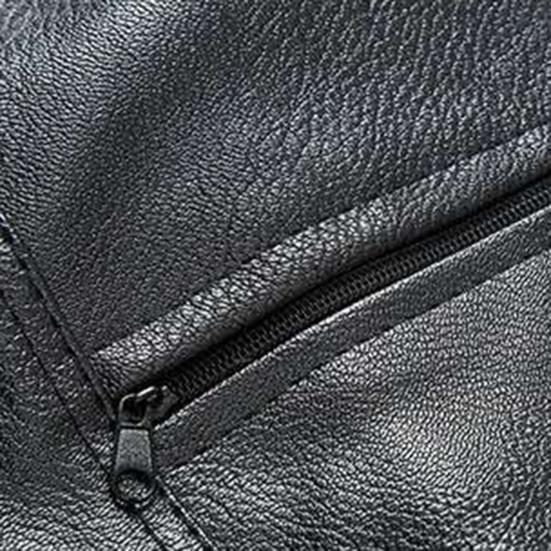Men Vest V Neck Sleeveless All Match Faux Leather Windproof Extra Warm Motorcycle Waistcoat for Work
