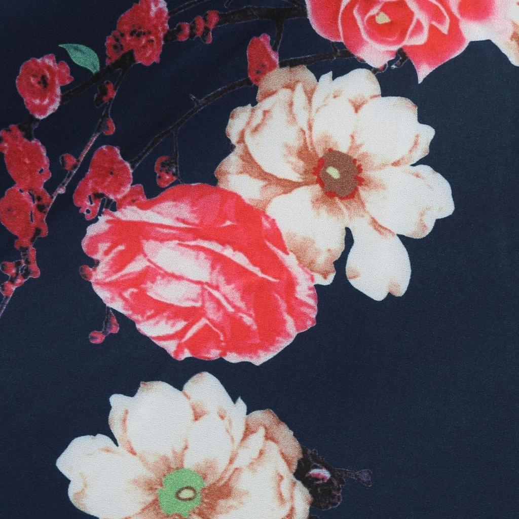 GMXIA Women's Summer Vintage Crew-neck Sleeved Waist Strap Print Swing Dress