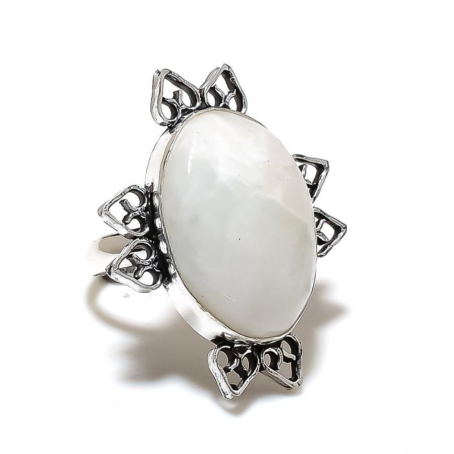 Rainbow Moonstone Gemstone 925 Sterling Silver Jewelry Ring Size Adjustable SU-10521