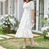 YYFS Women's Fashion Summer Spring Solid Color Print Short Sleeve O-Neck High Waist Casual Dresses
